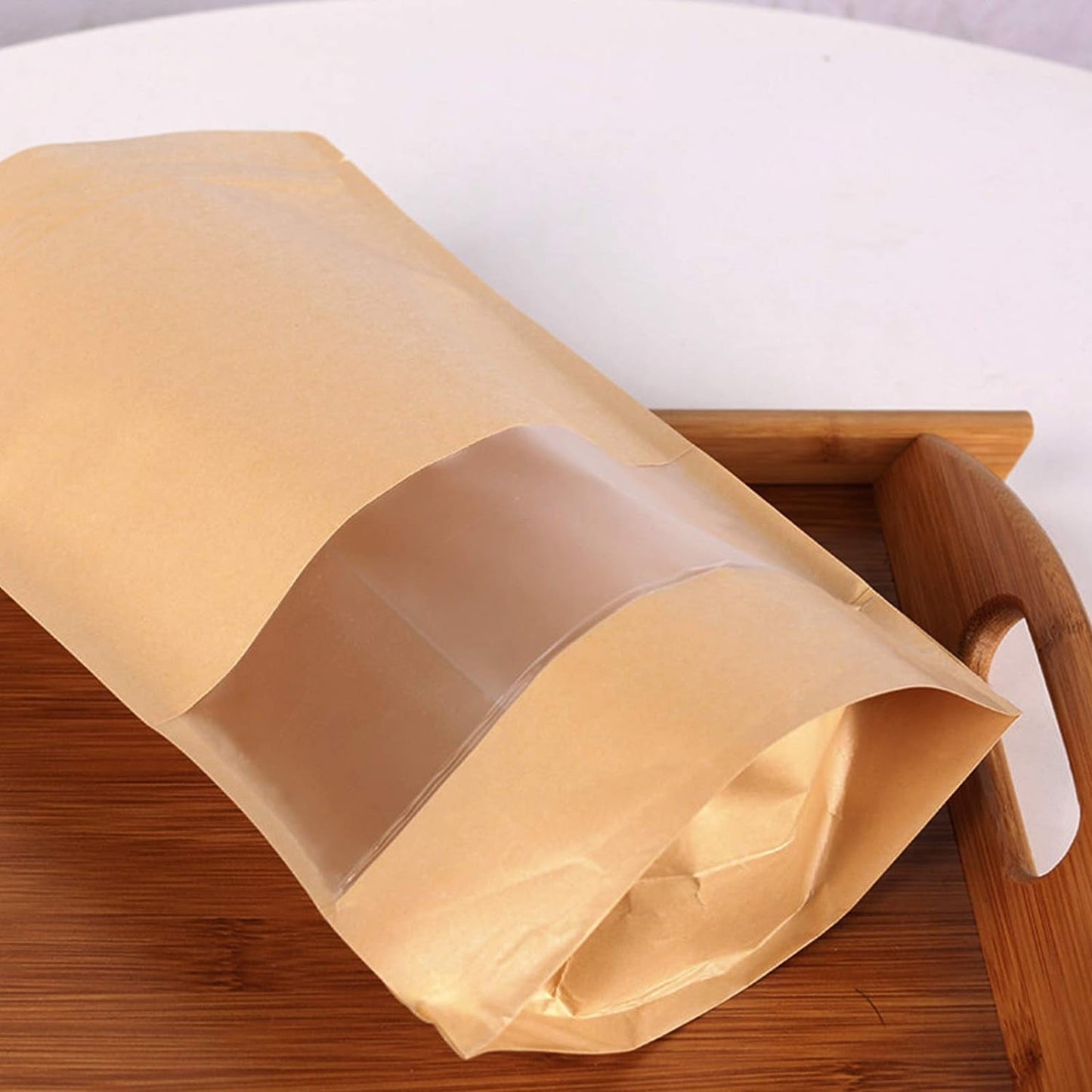 TETOU 100pcs Resealable bags 3.5*5.5" Stand Up Kraft Paper Bags Zip Lock Food Storage Bags for Packaging Products