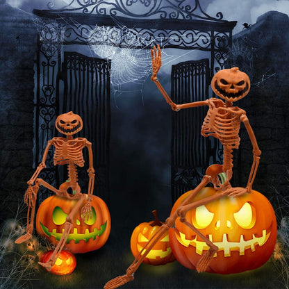 Halloween Pumpkin Skeleton Decorations with Posable Joints Skeletons for Party Haunted House Props Decorations, 2 Packs