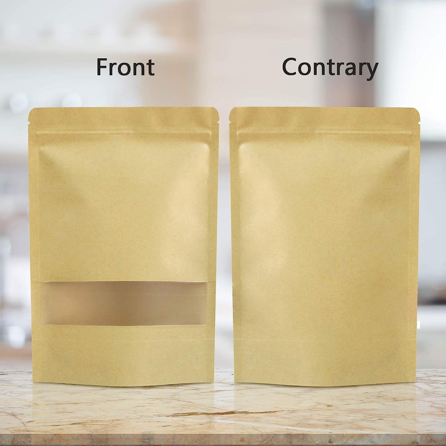 TETOU 100pcs Resealable bags 3.5*5.5" Stand Up Kraft Paper Bags Zip Lock Food Storage Bags for Packaging Products