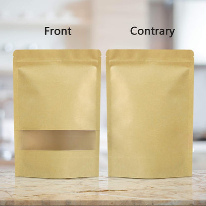 TETOU 100pcs Resealable bags 3.5*5.5" Stand Up Kraft Paper Bags Zip Lock Food Storage Bags for Packaging Products