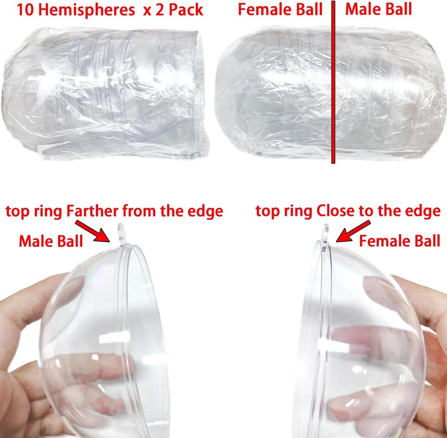 TETOU 10Pcs Christmas Ornaments Balls, 60mm Clear Plastic Fillable Ornament for Crafts, Clear Acrylic DIY Ornaments for Christmas Tree Holiday Wedding Party Home Hanging Decor