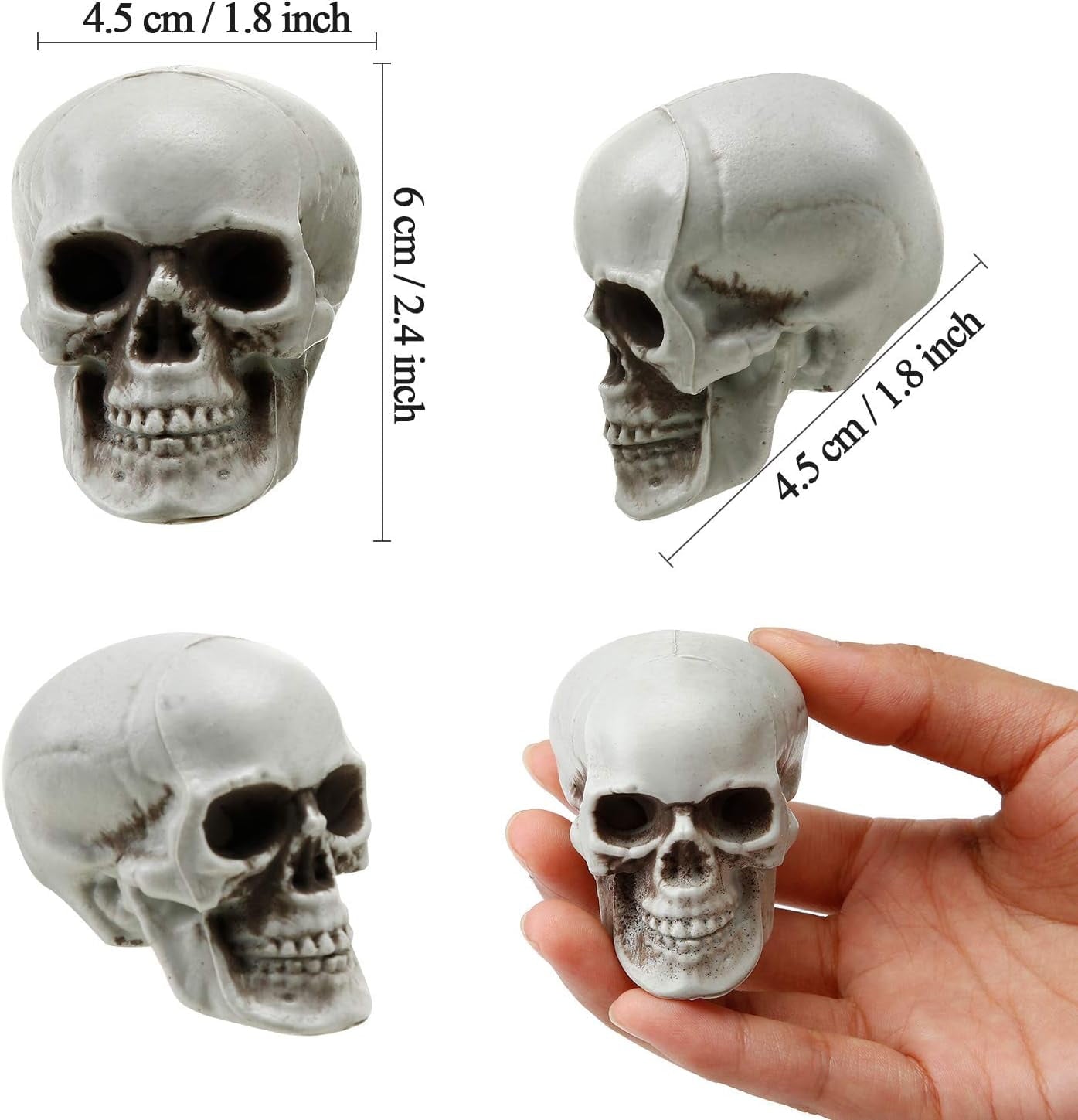 TETOU 8Pcs Halloween Skulls, Realistic Looking Skulls, 1.8*1.8*2.4 Inches Human Skeleton Head Skull for Halloween Bar Home Table Decoration