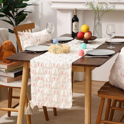 TETOU Easter Bunny Jacquard Table Runner 13x72 Inch Bunny Rabbit Designs Soft Plush Faux Fur Table Decoration for Easter Home Party