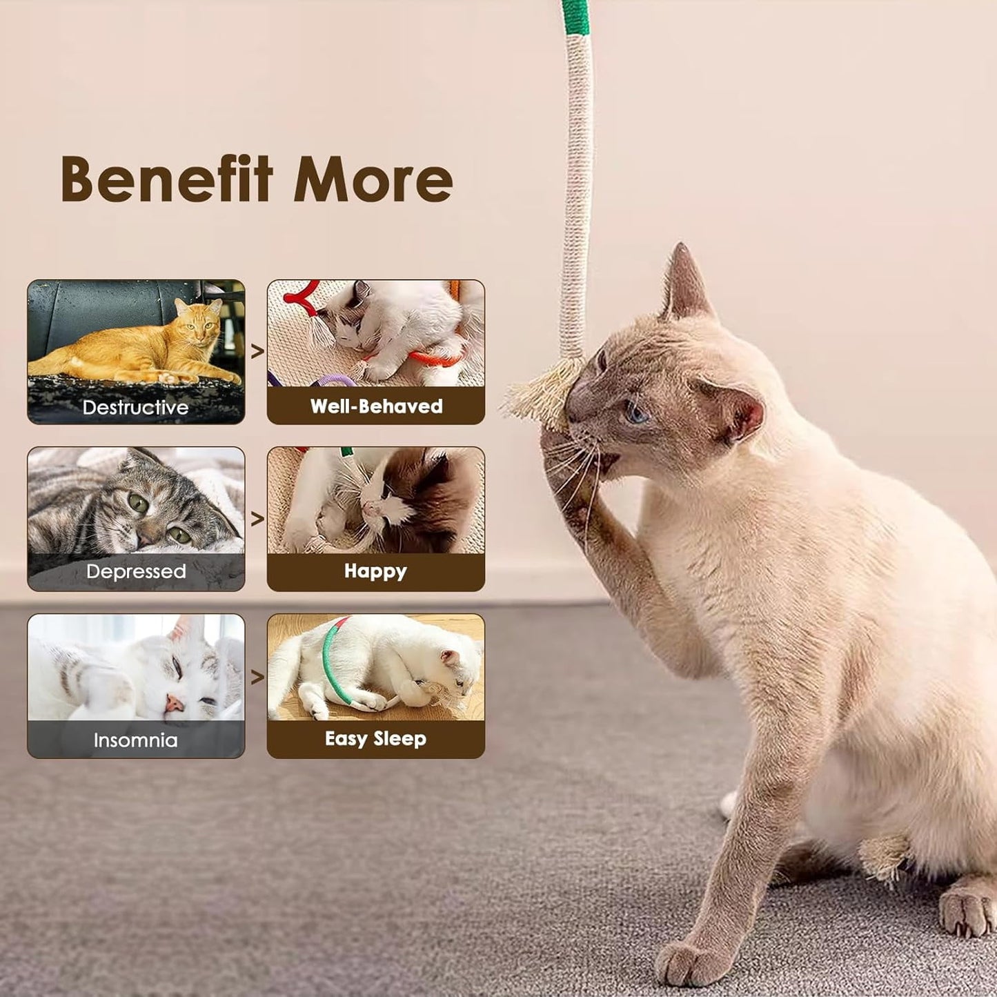 TETOU 3pcs Cotton Rope Cat Toys, Handmade Pet Chew Interactive Teething Catnip Rope Toys for Indoor Cats Teeth Cleaning