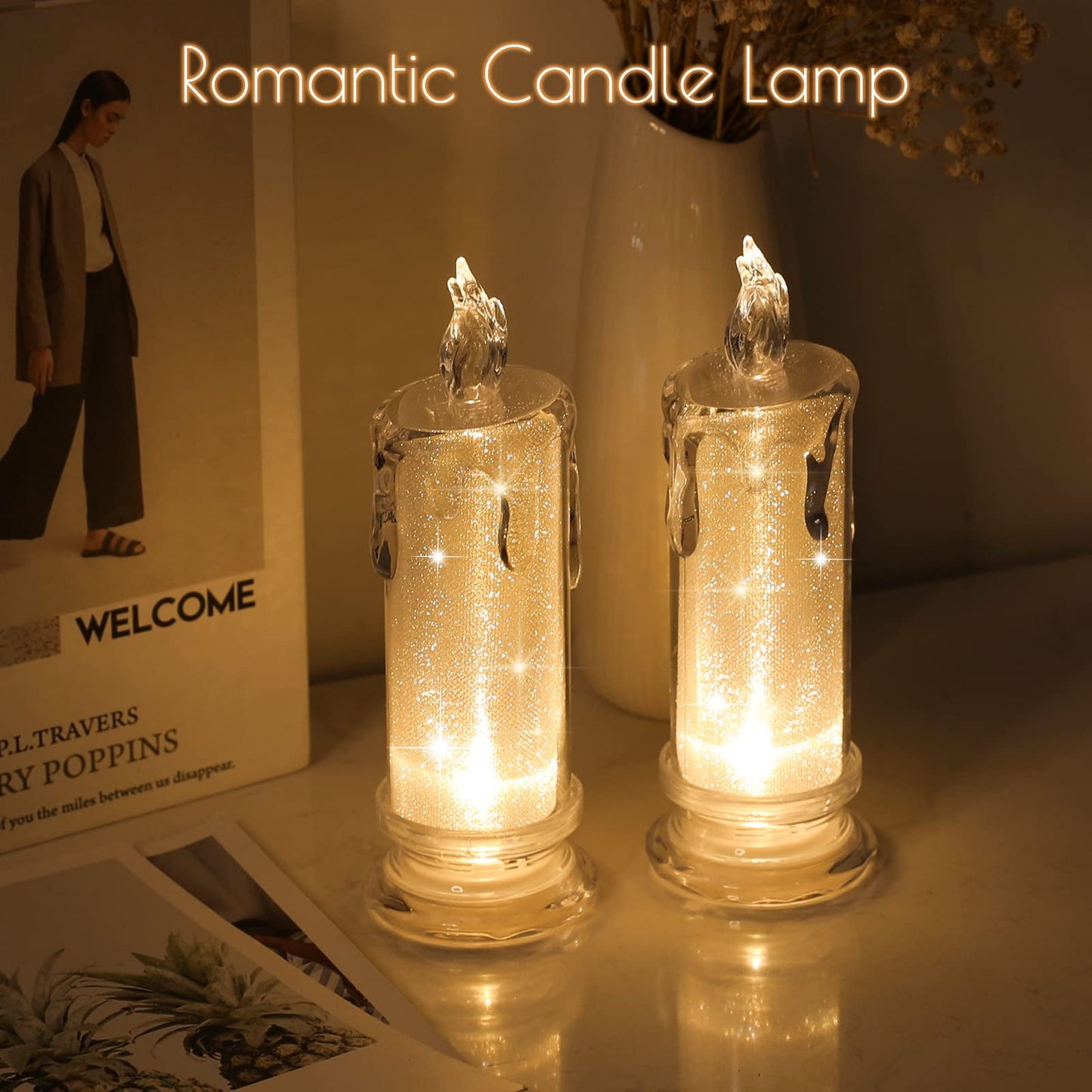 TETOU 4pcs LED Flameless Candles Crystal Lamp Tealight Home Table Birthday Wedding Christmas Decor