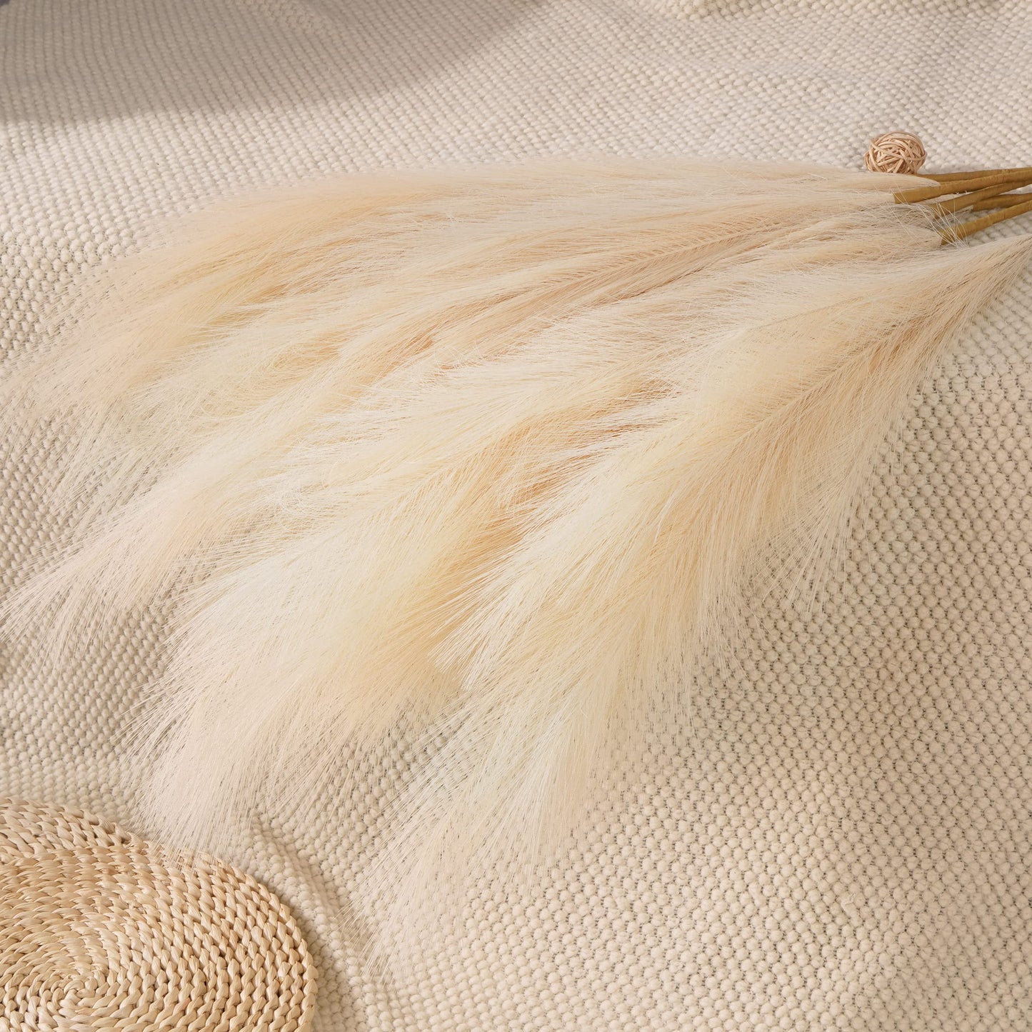 TETOU 8pcs Faux Pampas Grass 38"/3.1FT Tall Fake Pampas Floral Large Artificial Natural Pompous Grass Plants for Floor Vase Filler Home Boho Decor - Beige