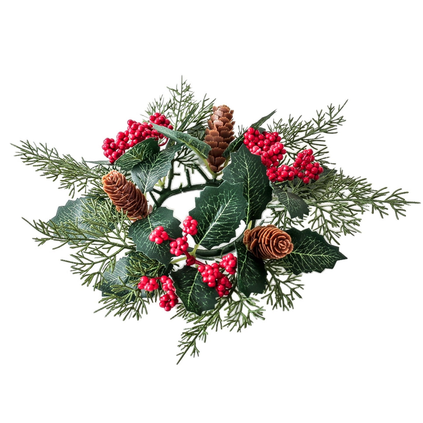 Tetou 2Pcs Christmas Candle Rings Wreath for Pillar Candle Holder, Artificial Christmas Wreath with Pinecones Red Berries for Fall Thanksgiving Home Table Centerpieces, Cabinet Decorations - Red