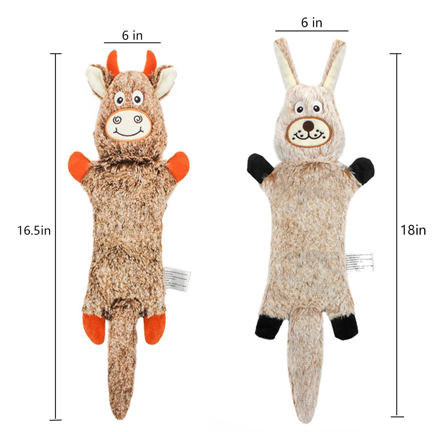TETOU 2Pcs Squeaky Dog Toys, No Stuffing Crinkle Dog Toys, Interactive Dog Toy for Aggressive Chewers Large Medium Small Dogs (Bunny & Cow)