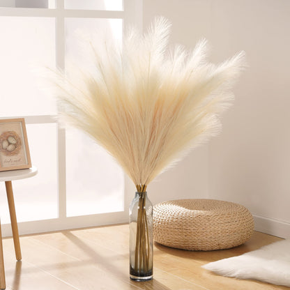 TETOU 8pcs Faux Pampas Grass 38"/3.1FT Tall Fake Pampas Floral Large Artificial Natural Pompous Grass Plants for Floor Vase Filler Home Boho Decor - Beige