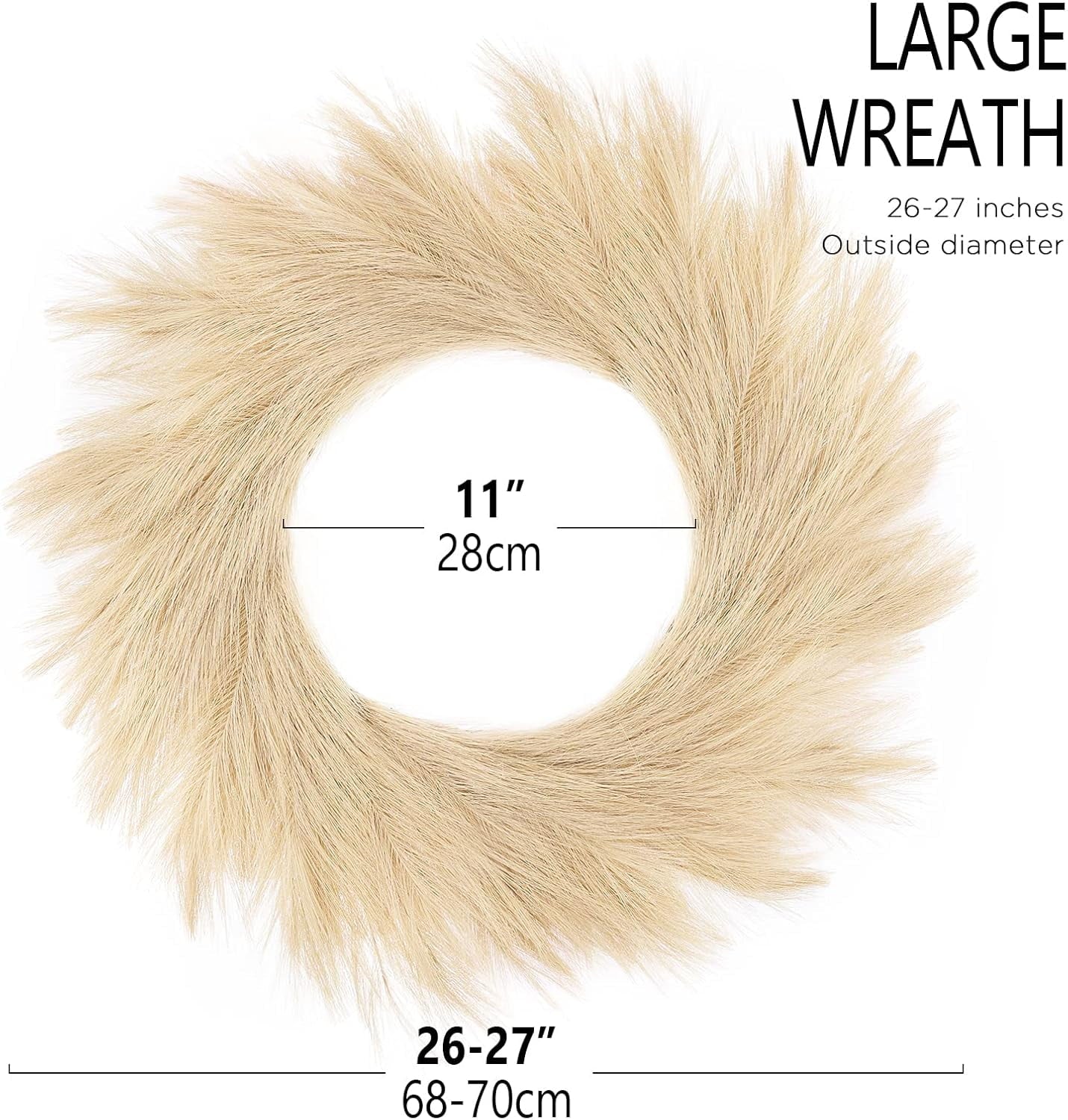 TETOU Artificial Pampas Grass Wreath, 26" Faux Pampas Grass Decor for All Seasons Home Boho Fall Modern Decoration - Beige