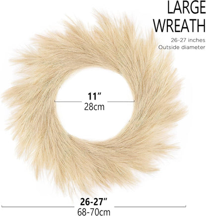 TETOU Artificial Pampas Grass Wreath, 26" Faux Pampas Grass Decor for All Seasons Home Boho Fall Modern Decoration - Beige