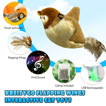 TETOU Cat Toys Flapping Bird Rechargeable Touch Activated Toy Interactive Kitten Exercise Toy Cat Kicker Catnip Toys (No Flying)