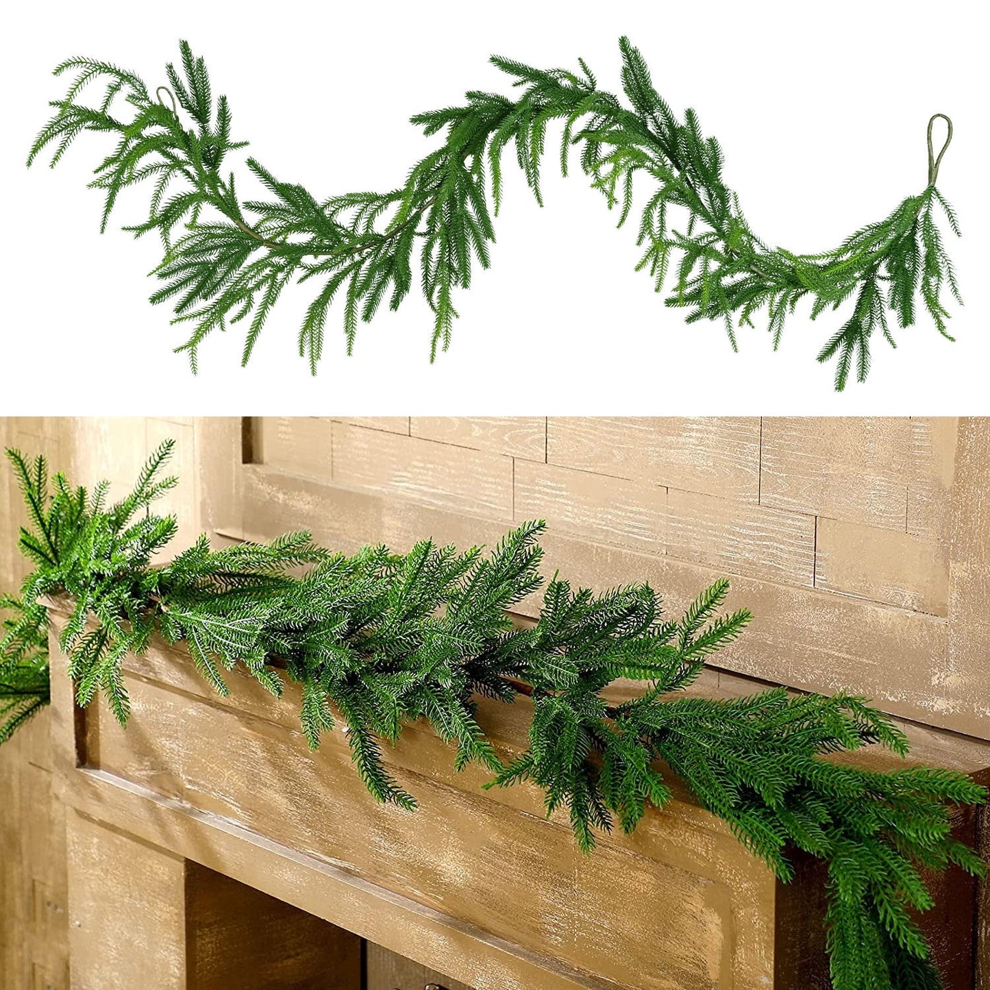 TETOU 6ft Christmas Norfolk Pine Garland Artificial Pine Greenery Table Fireplace Wall Home Decor