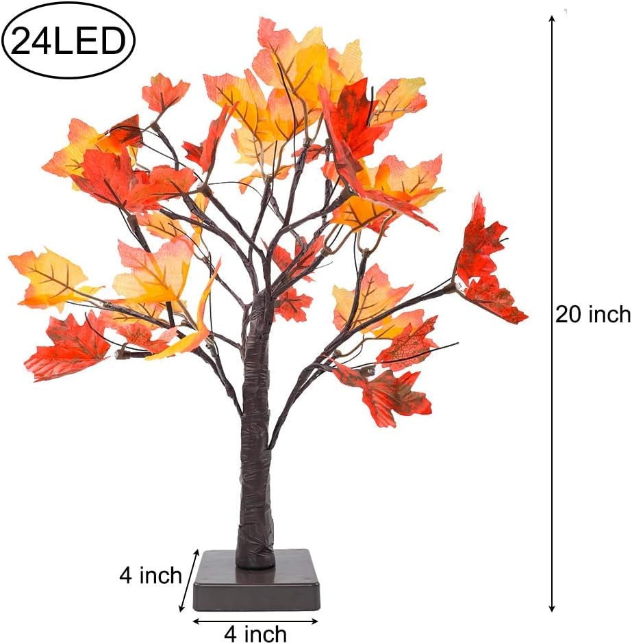 TETOU Artificial Fall Lighted Maple Tree Battery Operated 24 LED Thanksgiving Decorations Table Lights for Wedding Party Gifts Indoor Outdoor Autumn Harve'st Home Decor