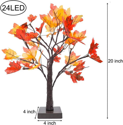 TETOU Artificial Fall Lighted Maple Tree Battery Operated 24 LED Thanksgiving Decorations Table Lights for Wedding Party Gifts Indoor Outdoor Autumn Harve'st Home Decor