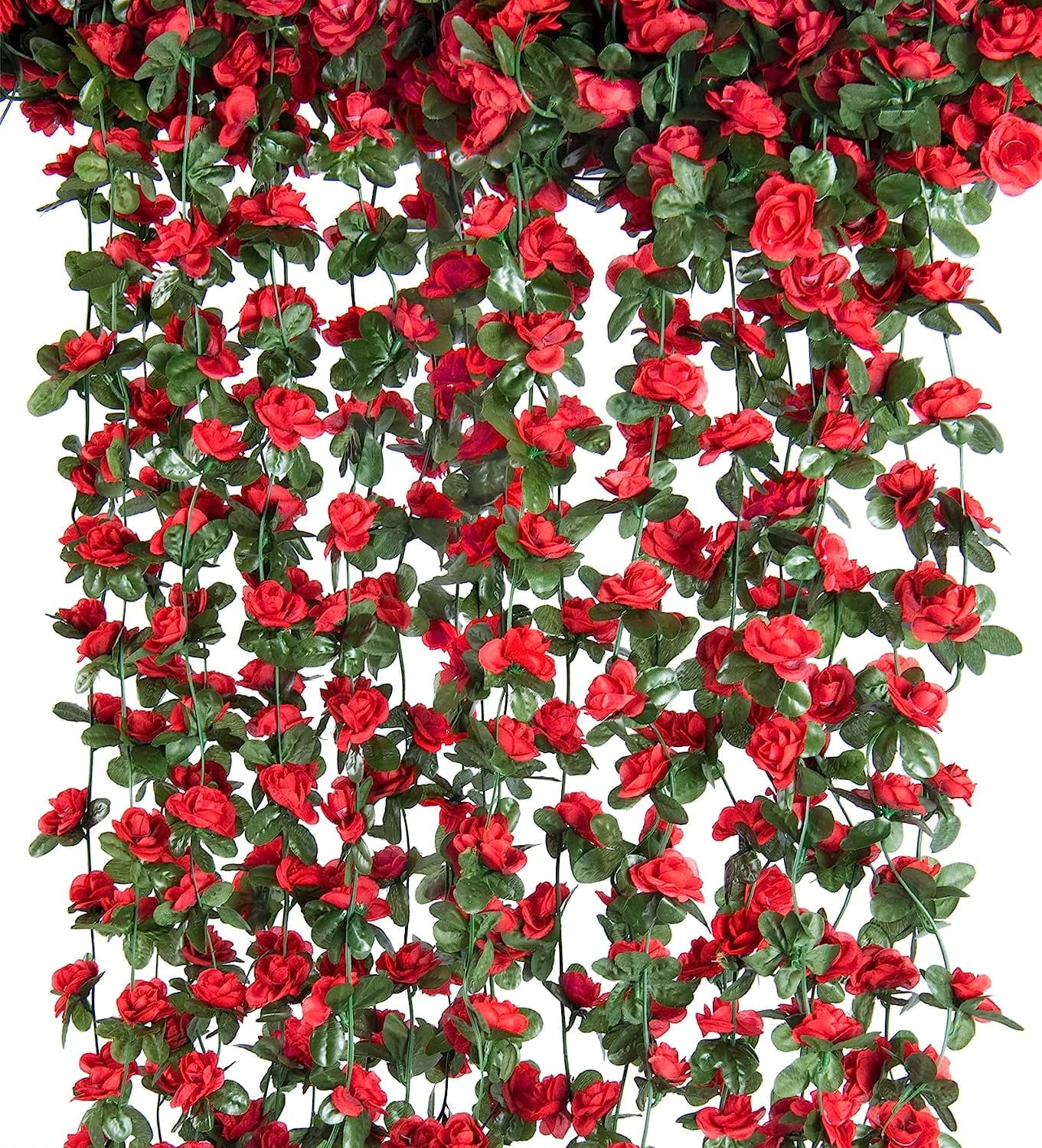 TETOU 6pcs Flower Garlands Artificial Rose Vine Flowers with Leaves 66ft Hanging Roses Vine for Room Wedding Birthday Christmas Wall Decor(Red)