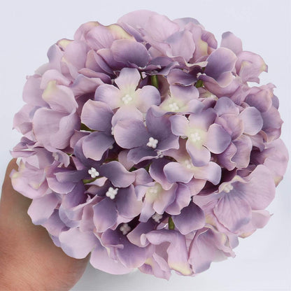 TETOU 10Pcs Silk Hydrangea Heads, Artificial Flowers Heads Fake Flower with Stems for Home Wedding Family Party Decoration - Dream Purple