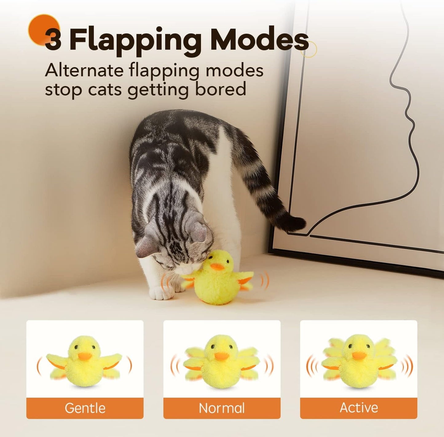 TETOU Interactive Cat Toys Rechargeable Flapping Duck Cat Toys with Catnip Duck Quacking Touch Activated Cat Toy for Indoor Cats Kitten Play Chase Exercise (No Flying)
