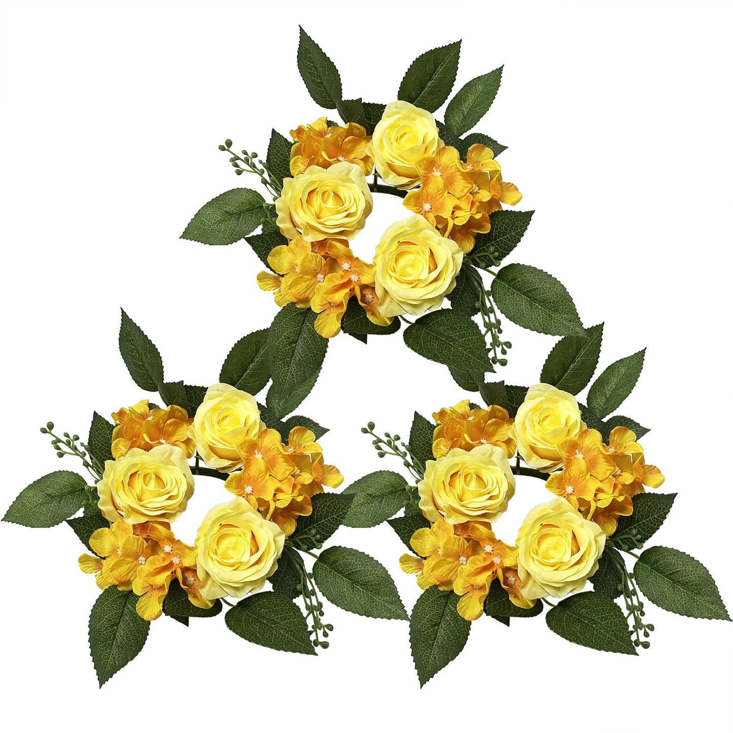 3 Pack Artificial Rose Candle Ring Flower Wreaths for Candlestick Wedding Table Decoration