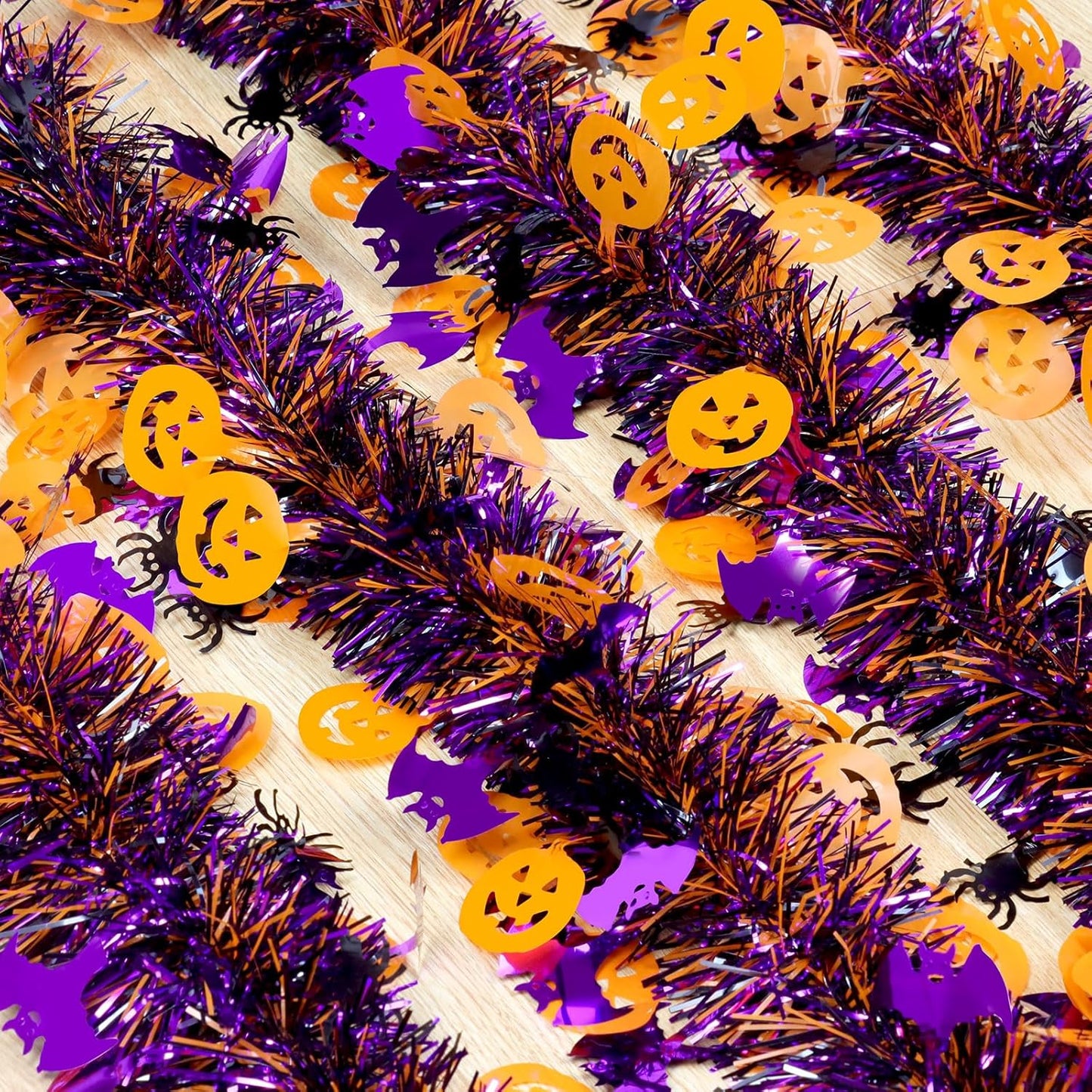 TETOU Halloween Garland Decor,50Ft Orange Black Purple Glitter Tinsel Fall Garland for Tree Home Fireplace Halloween Party Indoor Outdoor Decoration
