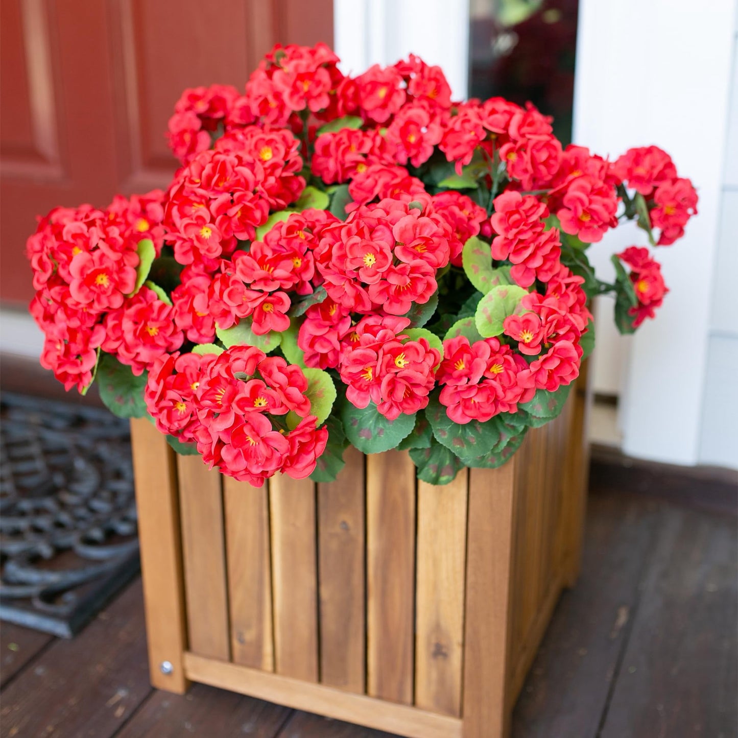 TETOU 6pcs Outdoors Artificial Fake Geranium Flowers, UV Resistant Faux Silk Geranium Flowers for Spring Summer Outside Planter Garden Home Yard Kitchen Table Centerpieces Decoration(Red)