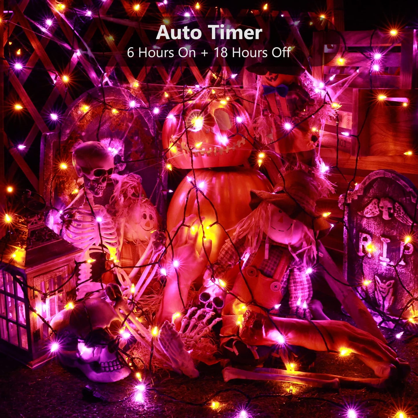 TETOU Halloween Lights, 33ft 100 LED Battery Hallowe'en Lights, 8 Modes String Lights with Timer, Indoor Outdoor Waterproof mini Lights String for Hallowe'en Bedroom Patio Decor