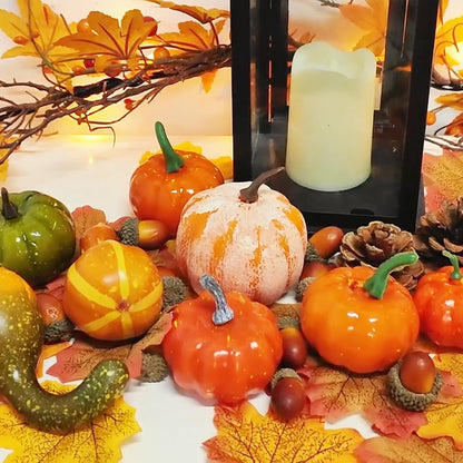 TETOU 50pcs Fall Pumpkins Decor Set,Mini Artificial Pumpkins Fall Leaves Cones Acorns Decorations for Halloween Thanksgiving Home Autumn  Harvest Farmhouse Table Decor
