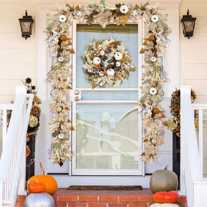 TETOU 6ft Autumn Maples Leaf Pumpkin Garland for Home Farmhouse Fireplace Fall Thanksgiving Decoration