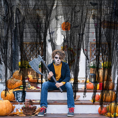 TETOU 2Pcs Hallowe'en Spooky Cloth, 71*30.7 inches Large Black Scary Creepy Gauze, Windows Entryways Cover Gauze for Hallowe'en Party Outdoor Home Wall Decor Supplies