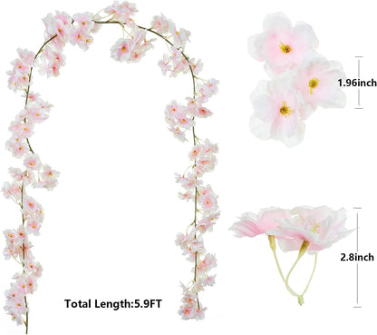 TETOU 23.6ft Flower Garland Artificial Cherry Blossom Hanging Vines for Spring Pink Home Room Wedding Party Kawaii Decor