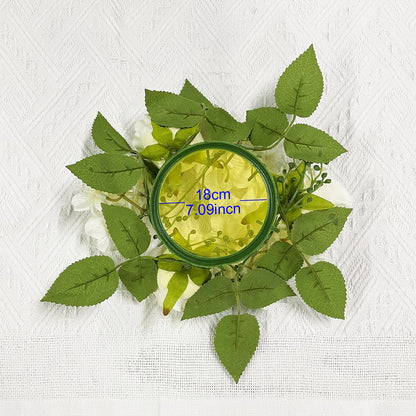 3 Pack Artificial Rose Candle Ring Flower Wreaths for Candlestick Wedding Table Decoration