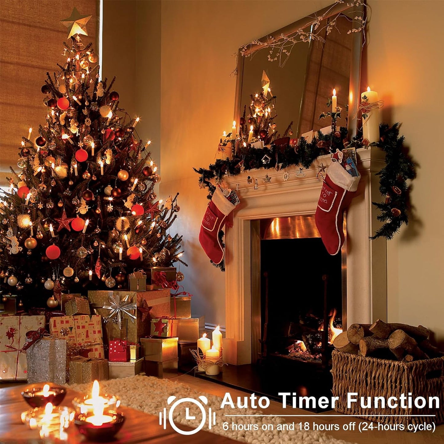 TETOU 10Ft 30LED Flameless Candles Christmas Tree Decor,Clip on Candles USB Plug in String Lights with Remote and Timer for Christmas Tree Party Holiday Garden Decorations