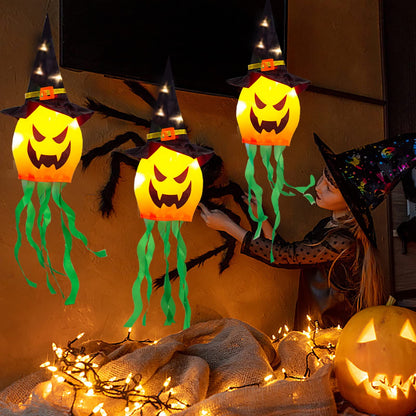TETOU Halloween Decorations Outdoor Hanging Lights, Glowing Pumpkin Witch Hat Led Scary Light for Indoor Outside Party Tree Garden Porch Hallowe'en Decoration