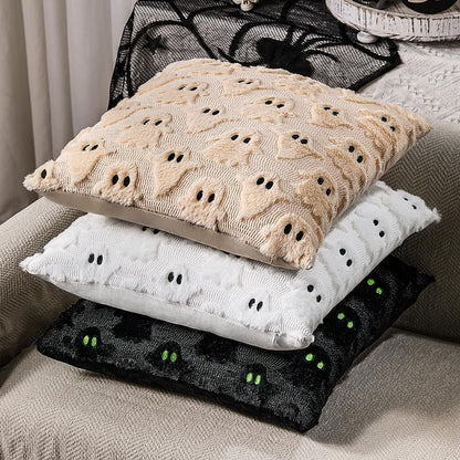 TETOU Halloween Pillow Covers,18"x18"Set of 2 White Ghost Throw Pillow Cases,Soft Faux Fur Wool Couch Cushion for Sofa Bedroom Living Room Home Farmhouse Fall Halloween Decor