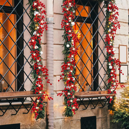 TETOU 5.9ft Christmas Red Berry Garland with Lights DIY Artificial Garland for Indoor Mantle Staircase Home Decoration