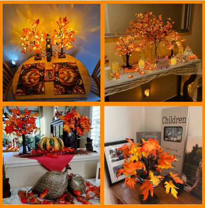 TETOU 2Pack Lighted Fall Maple Tree, USB & Battery Operated Artificial Fall Light up Trees with 48LED & timer, Fall Decorations for Home Party Indoor Outdoor Thanksgiving Autumn Har'vest