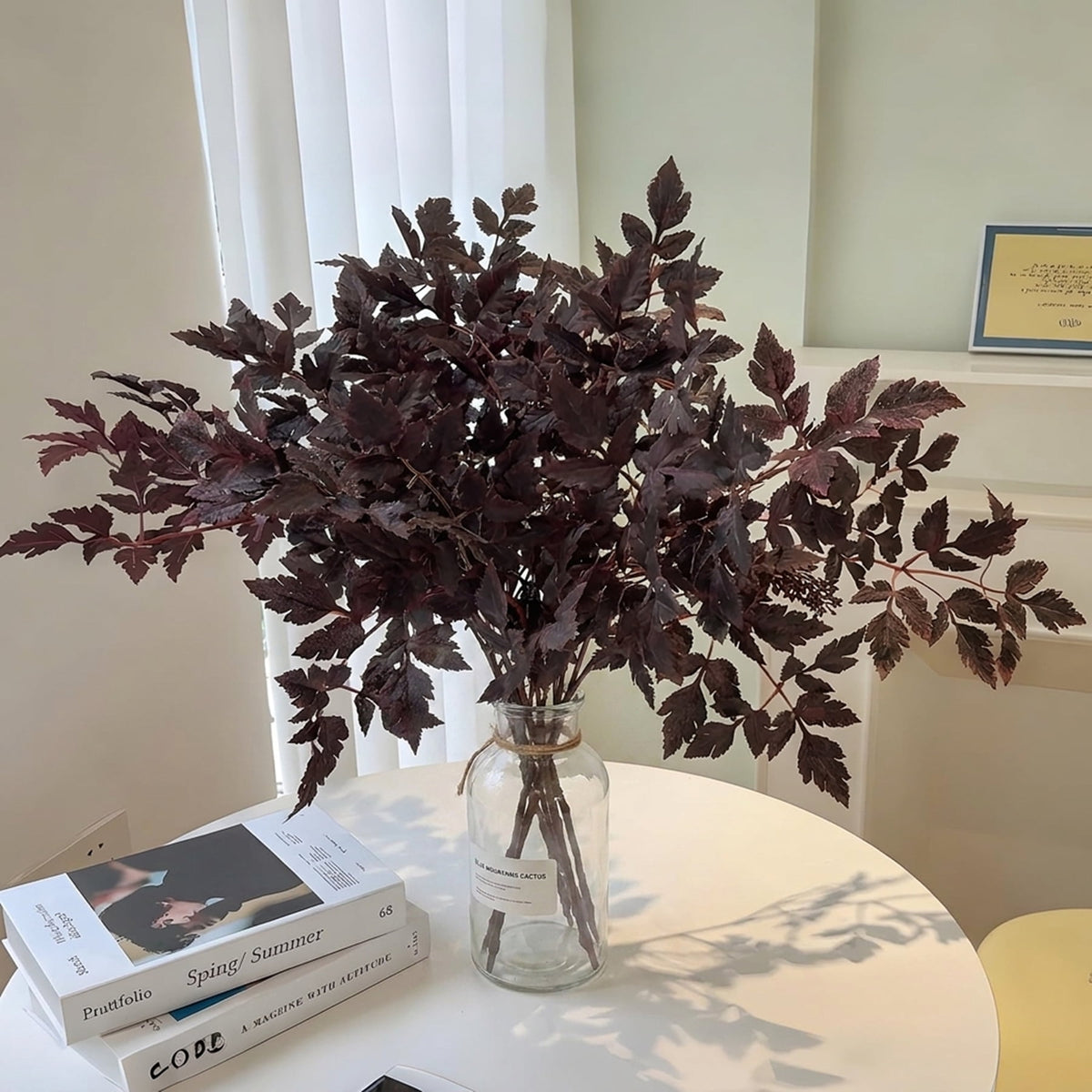 TETOU 6 Pcs 18" Artificial Cimicifuga Plant Leaf Stems,Fall Faux Plum Cimicifuga Ramosa Leaf Branch for Autumn Harvest Halloween Home Vase Wedding Farmhouse Table Mantel Decor