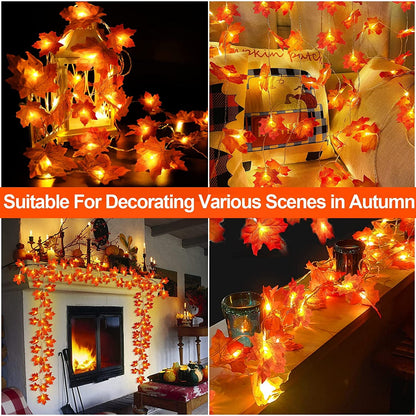 TETOU 2pcs Maple Leaves String Light 20Ft 40Led in total Orange Maple Garland Fall Thanksgiving Decoration