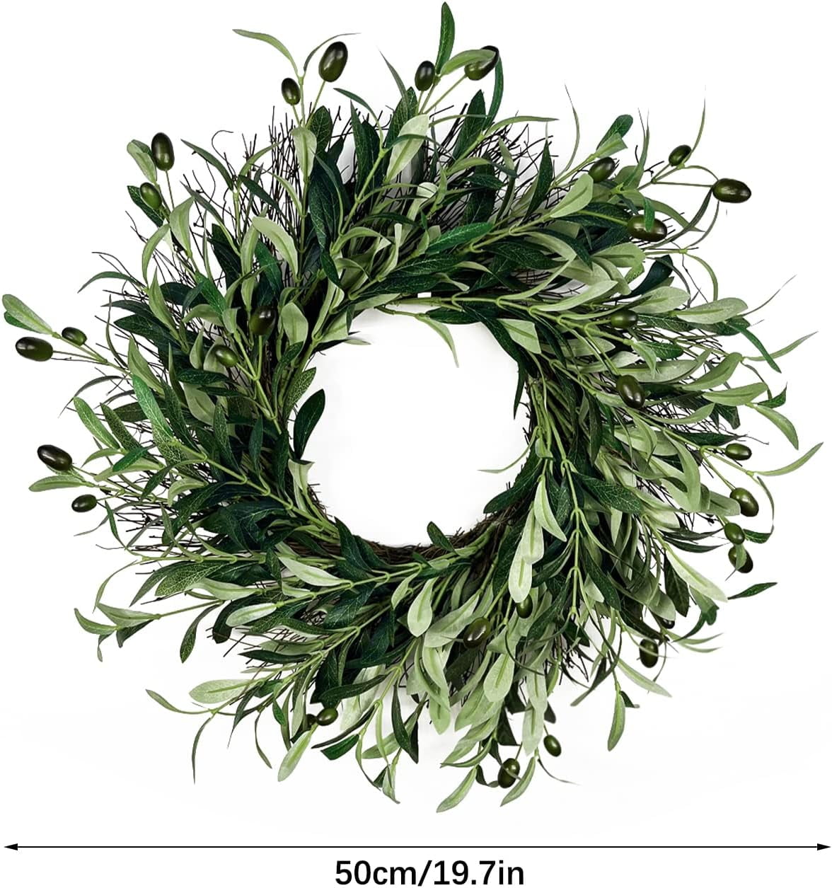 TETOU 20" Artificial Olive Wreath, Olive Branch Greenery Wreath & Olive Leaves, for Window Wall Hanging Front Door Holiday Outdoor Home Decorations