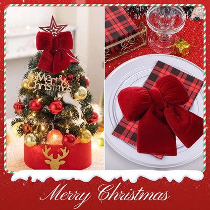 TETOU 1pc Christmas Tree Bows,7.08 * 9.05inches Red Velvet Bow Xmas Tree Topper for Christmas Wreath Garland Gift Wrapping Crafts Wedding Party Decoration
