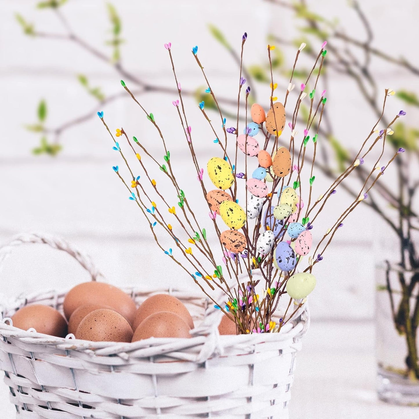 TETOU 26 Pcs Artificial Easter Spray Vine,Pastel Easter Eggs and Berries Twig Branches Decorative Spring Floral Stems for Spring Easter Party Home Floral Arrangement-Centerpiece Wreath Decoration