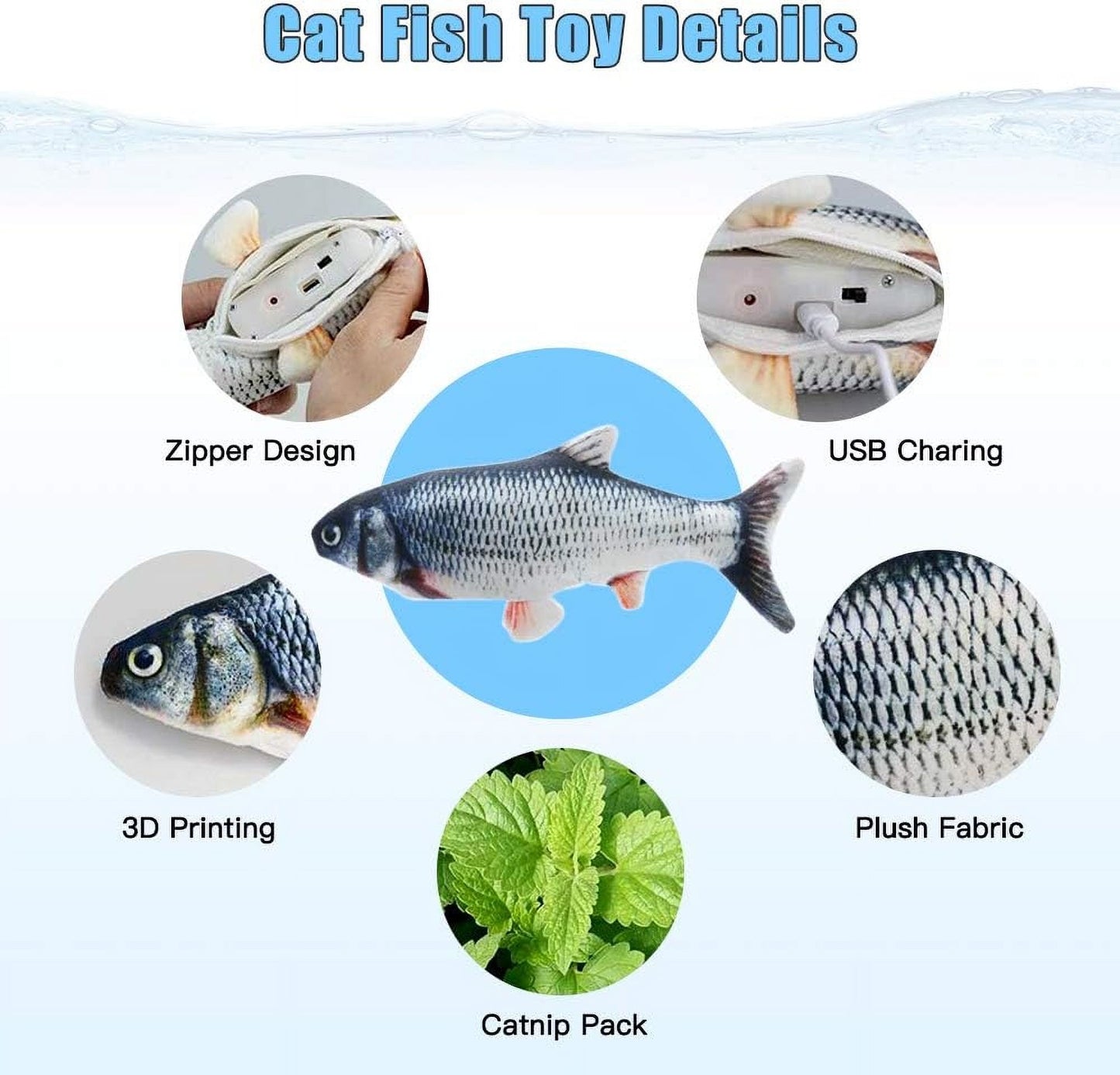 TETOU 2 Pack 11" Interactive Fish Cat Toys Flopping Fish with SilverVine and Catnip Moving Cat Kicker Cat Toys for Indoor Cats Puppy Play Chase Exercise Activity
