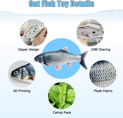 TETOU 2 Pack 11" Interactive Fish Cat Toys Flopping Fish with SilverVine and Catnip Moving Cat Kicker Cat Toys for Indoor Cats Puppy Play Chase Exercise Activity