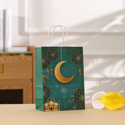 TETOU 4pcs Eid Mubarak Kraft Paper Bag Ramadan Packaging Gift Bags Holiday Supplies