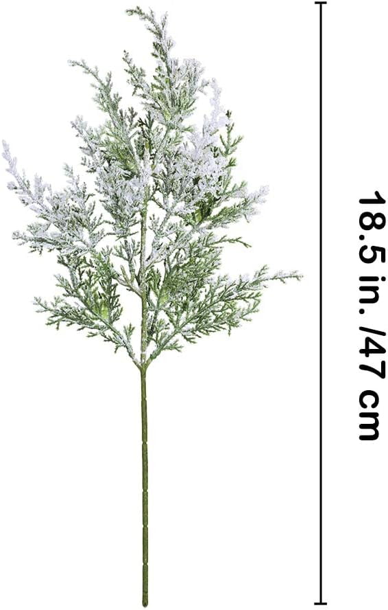 TETOU 6Pcs Snowy Artificial Cedar Picks Stems, 18.5" Frosted Faux Christmas Cedar Spray Greenery Branches for Holiday Season Floral Arrangement Centerpiece Winter Wedding Decorations