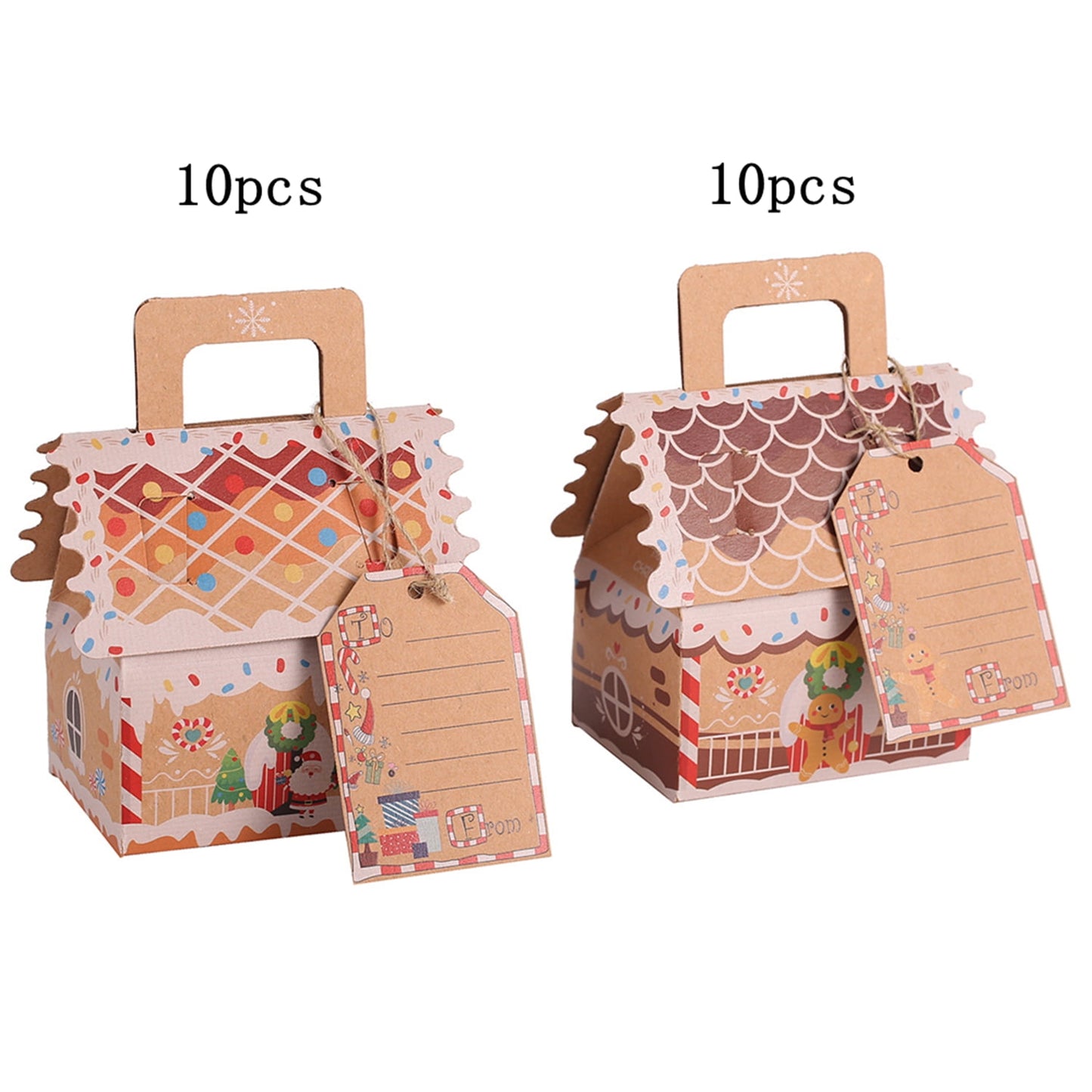 TETOU 20pcs Christmas Candy Gift Box 3D Gingerbread House Cardboard Boxes with Tags Cookie Snack Holiday Wrapping Supplies