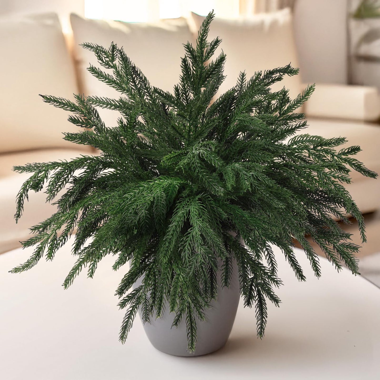 TETOU 18" Christmas Norfolk Pine Branches Artificial Norfolk Pine Stem DIY Wreaths Home Decor 6pcs