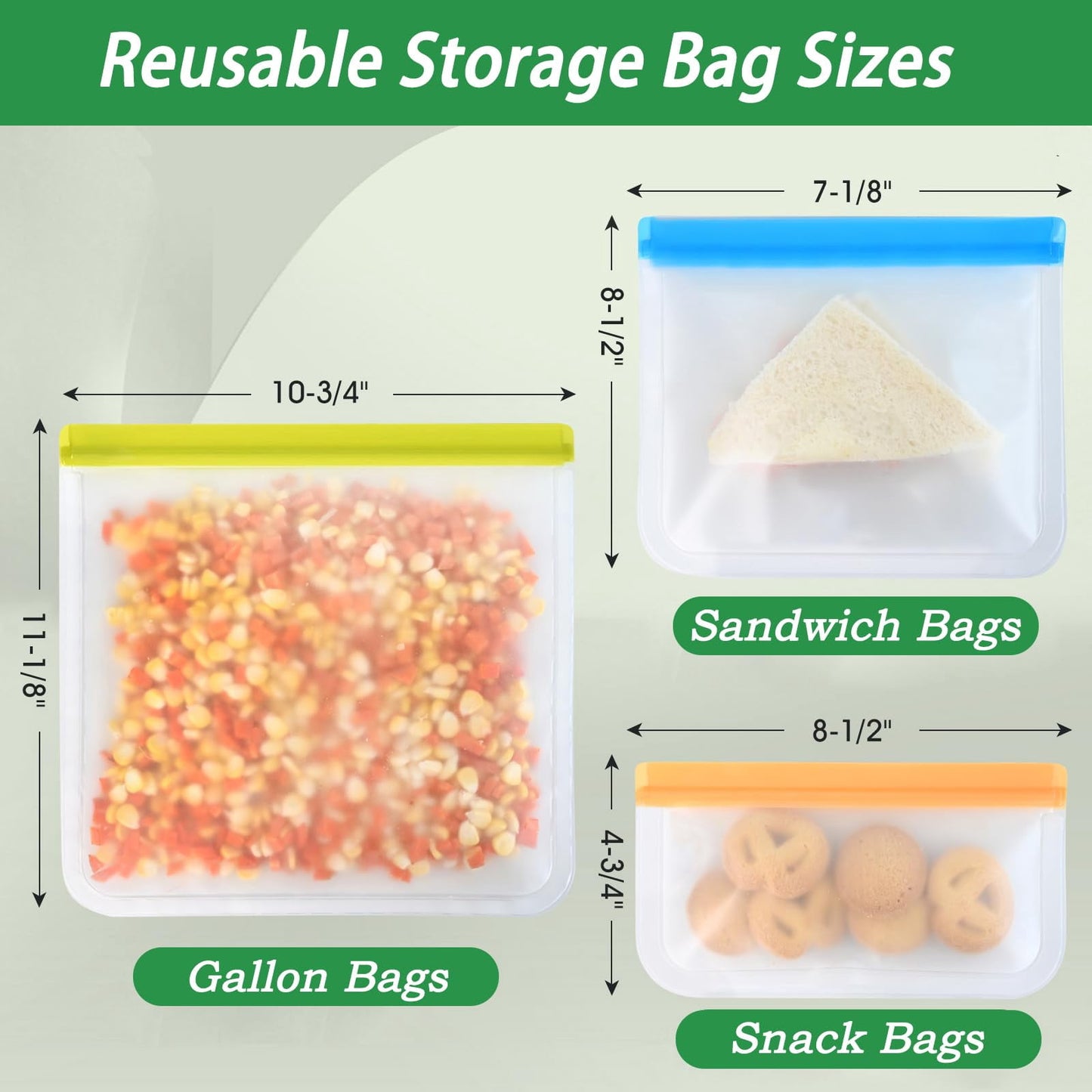 TETOU Reusable Gallon Freezer Bags 6pcs 11*10.6in Silicone Food Storage Leakproof Bags for Meat Fruit Vegetable Lunch Travel Storage Bags