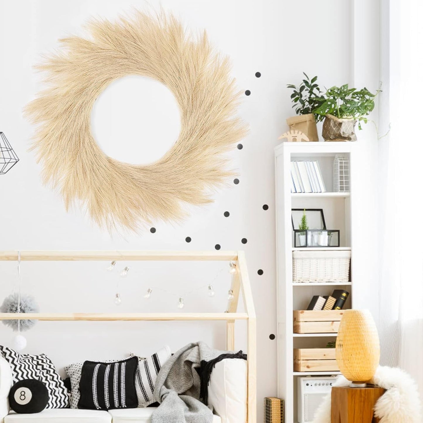 TETOU Artificial Pampas Grass Wreath, 26" Faux Pampas Grass Decor for All Seasons Home Boho Fall Modern Decoration - Beige