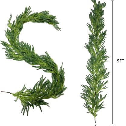 TETOU Christmas Garland Artificial Pine Garland 9FT Faux Greenery for Holiday Mantle Stairway Fireplace Decor